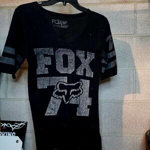 Fox Racing Black and Glitter Silver Baseball Tee